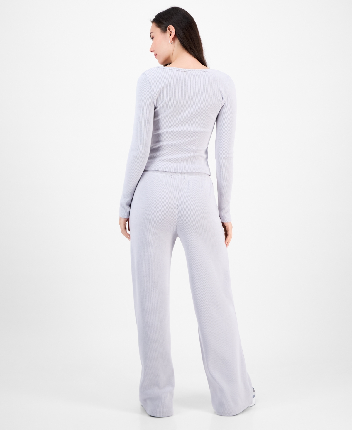 Madden Girl Juniors' Hacci-knit Wide-leg Sweatpants In White