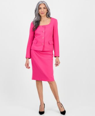 Women's Square-Neck Button-Front Skirt Suit, Regular & Petites