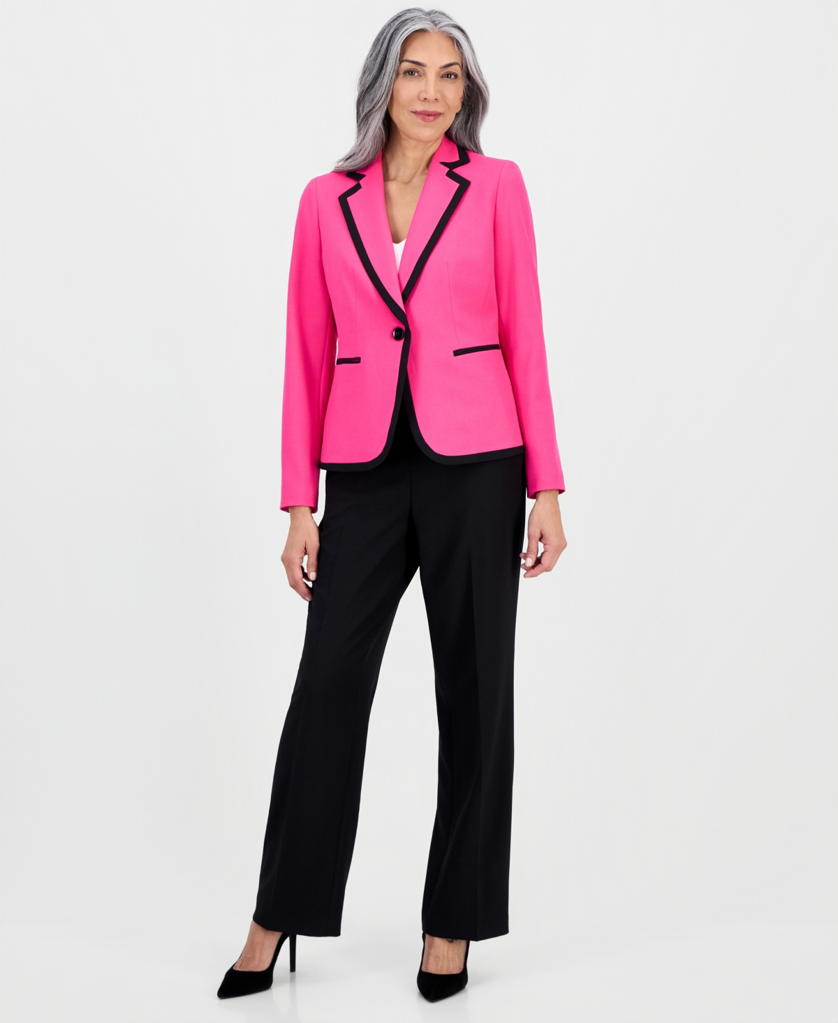 Le Suit Women's Notch-lapel Colorblocked Pantsuit In Pink