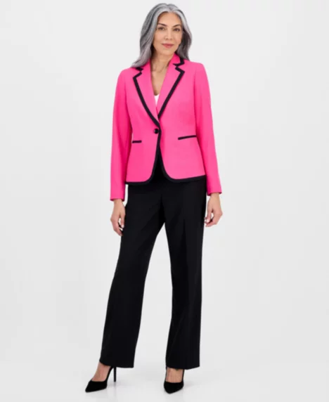 Women's Notch-Lapel Colorblocked Pantsuit, Regular & Petites - Lipstick/black