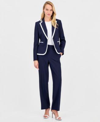 Women's Notch-Lapel Colorblocked Pantsuit, Regular & Petites