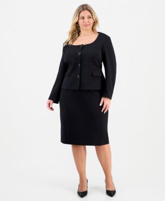 Le Suit - Plus Size Square-Neck Button-Front Skirt Suit