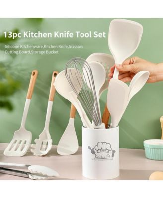 13-Piece Silicone Kitchen Utensils with Wooden Handles Set