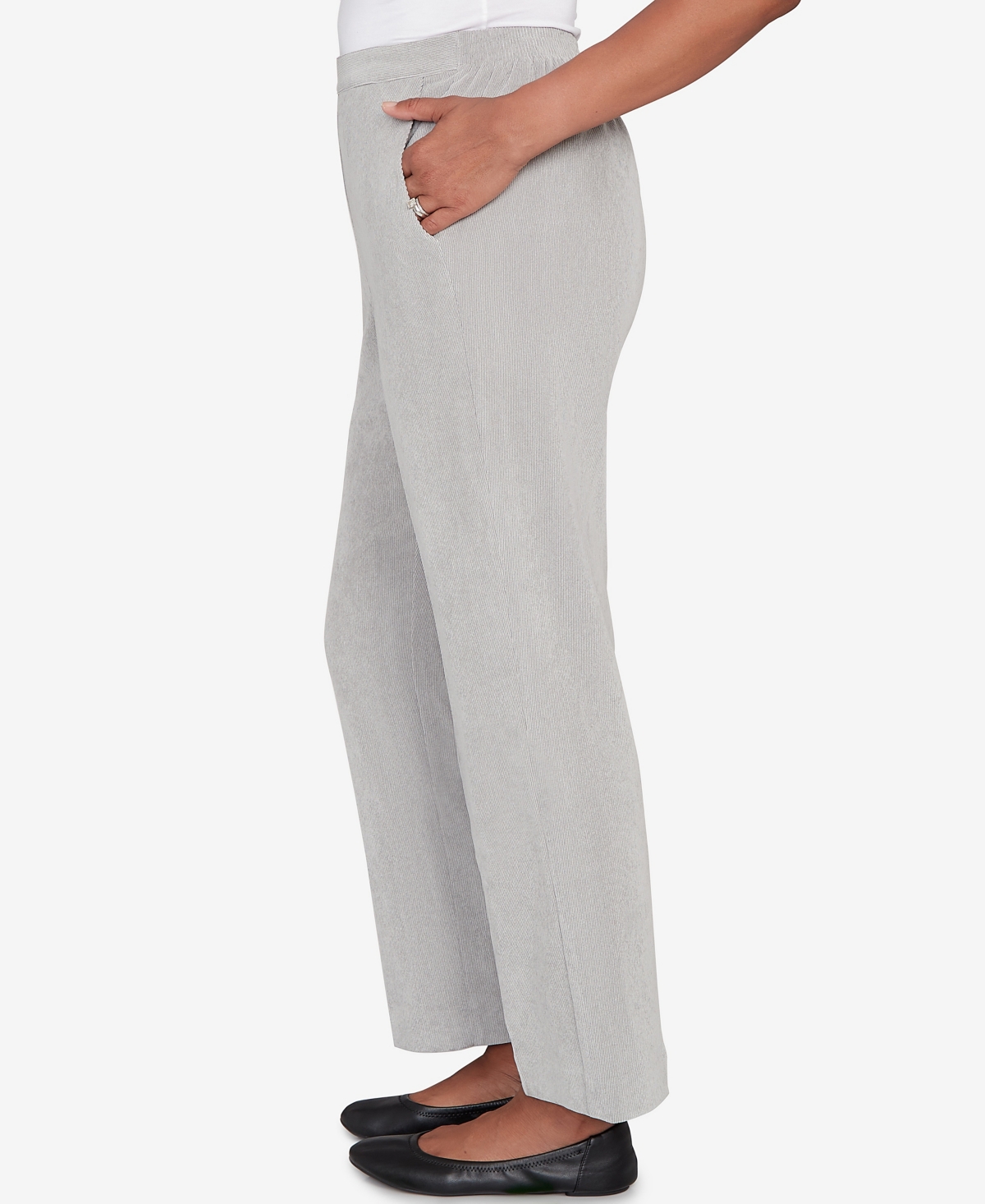 Alfred Dunner Petite Stockbridge Pull-on Corduroy Flat Front Average Length Pants In Gray