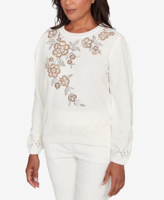 Petite Vienna Floral Embroidered Chenille Sweater