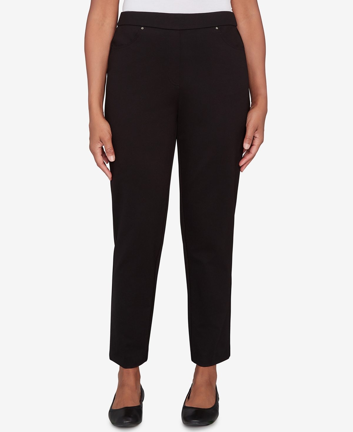 Alfred Dunner Petite Barcelona Stretch Ponte Knit Average Length Pants In Black