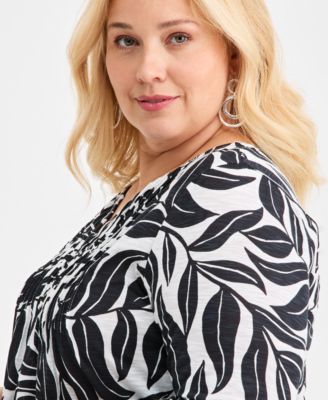 Plus Size Pintuck Split-Neck Top, Macy's Exclusive