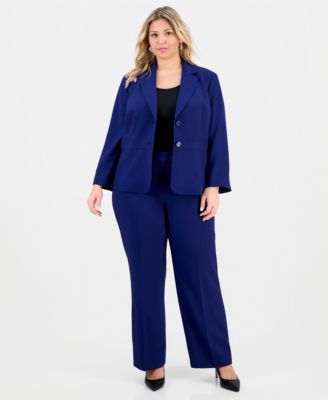 Le Suit - Plus Size Notch-Lapel Mid-Rise Pantsuit