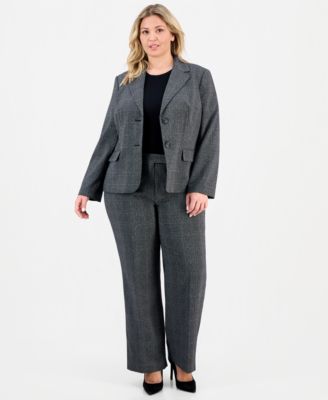 Le Suit - Plus Size Flap-Pocket Mid-Rise Wide-Leg Pantsuit
