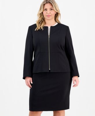 Plus Size Zip-Front Jacket & Slim-Fit Skirt 