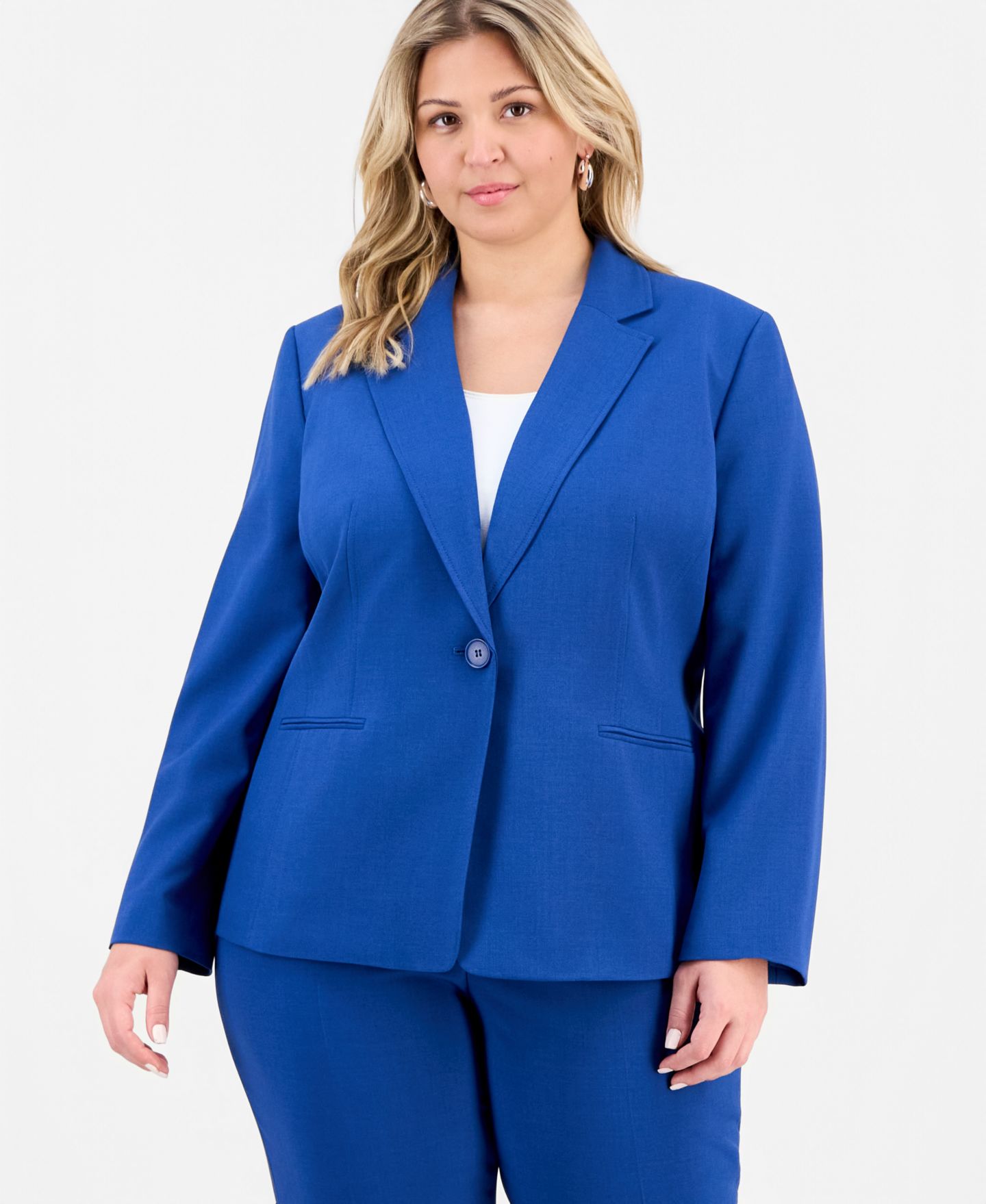 Женские комплекты Le Suit Plus Size Notch-Lapel Mid-Rise 2 Piece Pantsuit, цвет: Синий ночной — фото 4