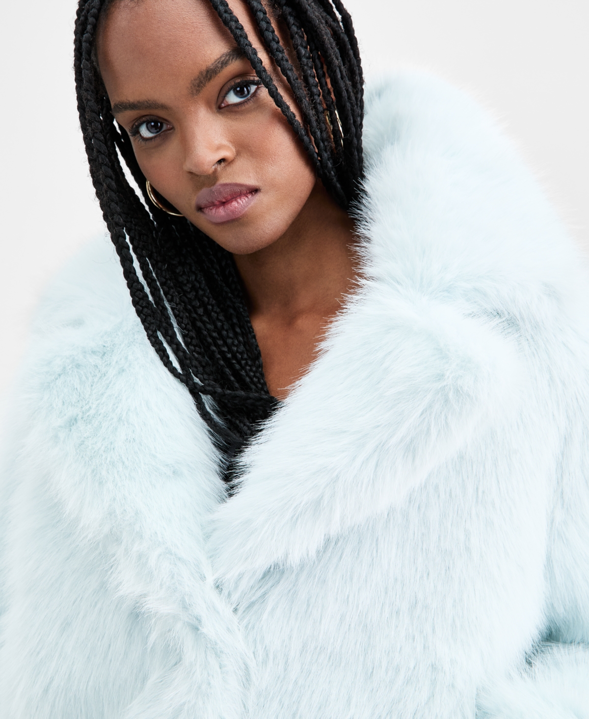 Bar Iii Women's Notched Collar Faux Fur Coat, Macy's Exclusive In Blue