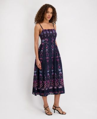 Women's Square Neck Printed Chiffon Dress