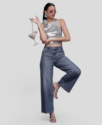 Women's Bejeweled Wide Leg Jeans