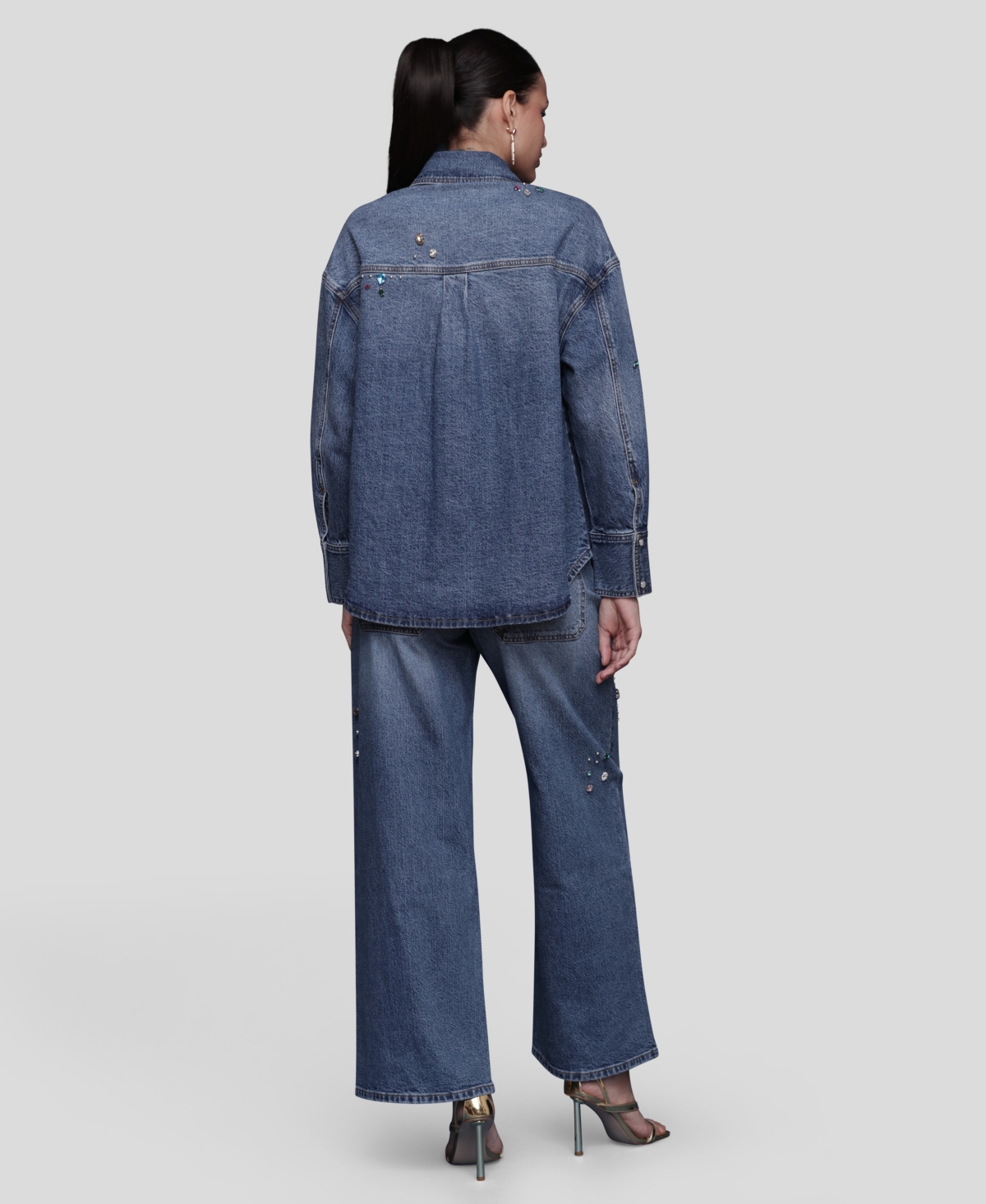 Avec Les Filles Women's Bejeweled Long Sleeves Oversized Shirt