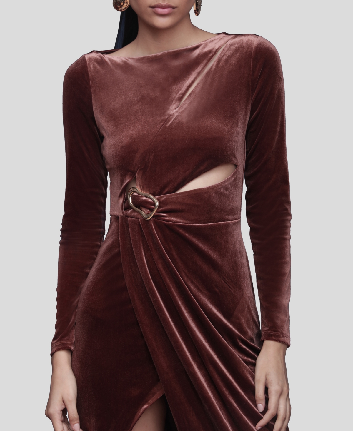 Avec Les Filles Women's Asymmetric Drape Long Sleeves Maxi Dress In Brown
