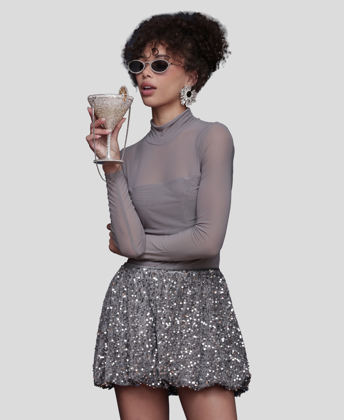 Avec Les Filles Sequin Velvet Bubble Miniskirt In Blue