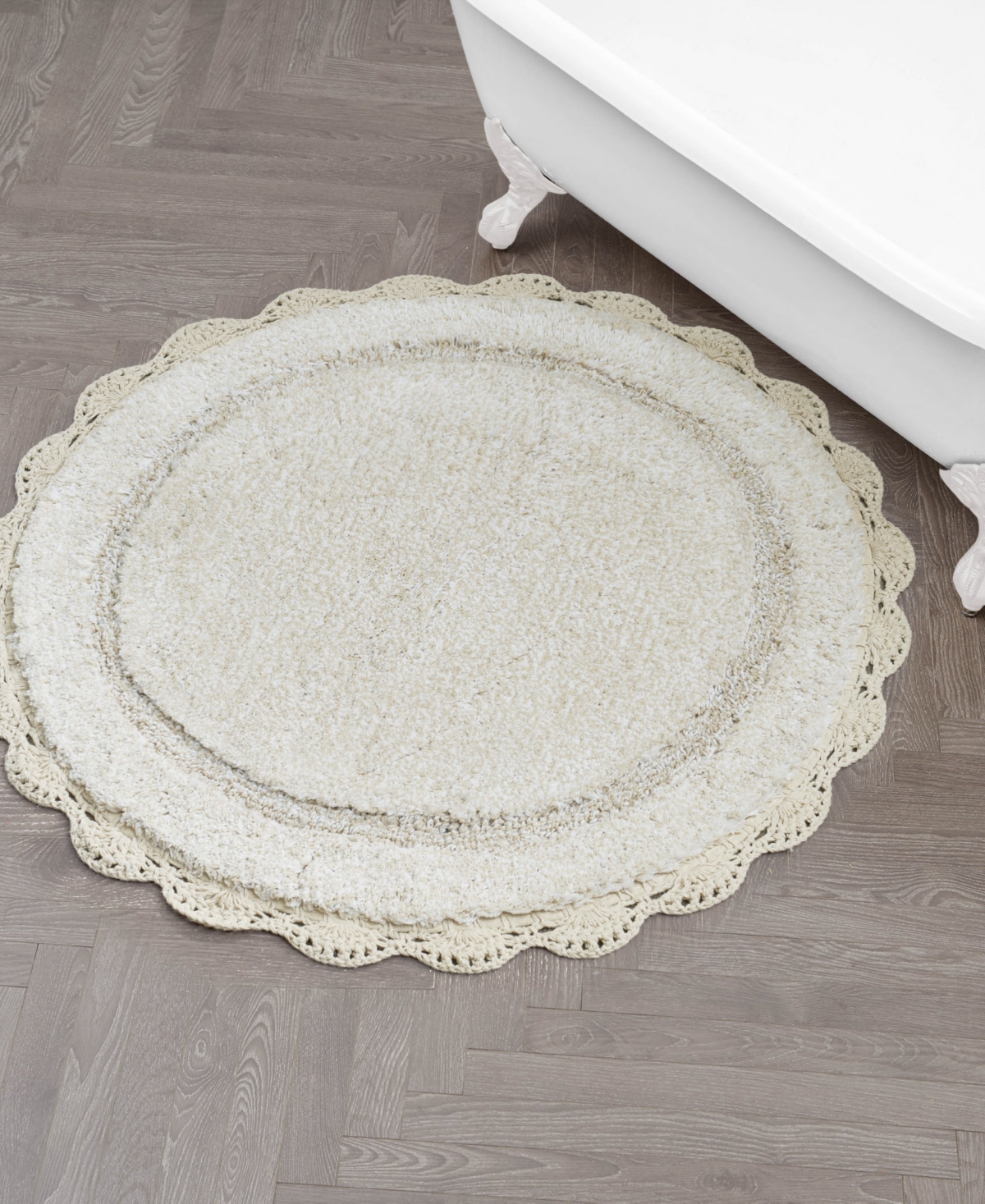 Laura Ashley Crochet Cotton Bath Rug, 26" Round In Neutral