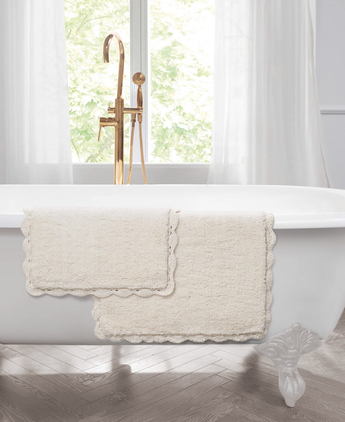 Laura Ashley Heathered Crochet Border Cotton Bath Rug Set In White