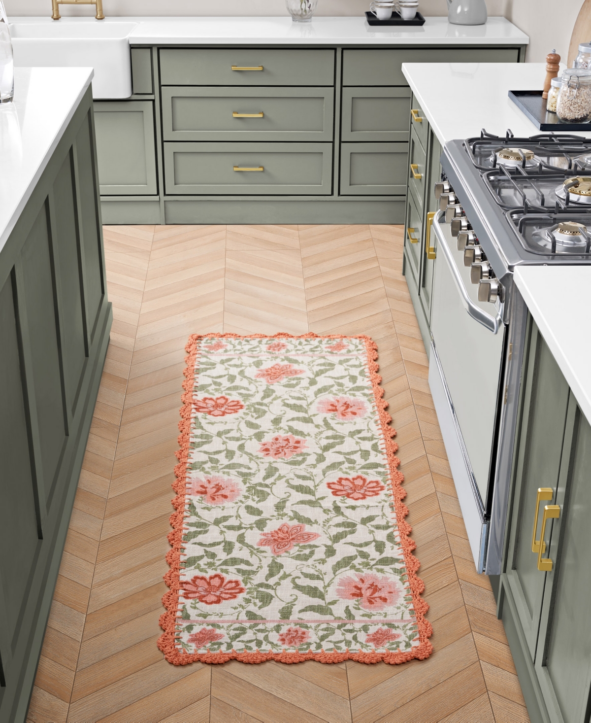 Laura Ashley Crochet Border Cotton Runner Rug, 20" X 60" In Multi