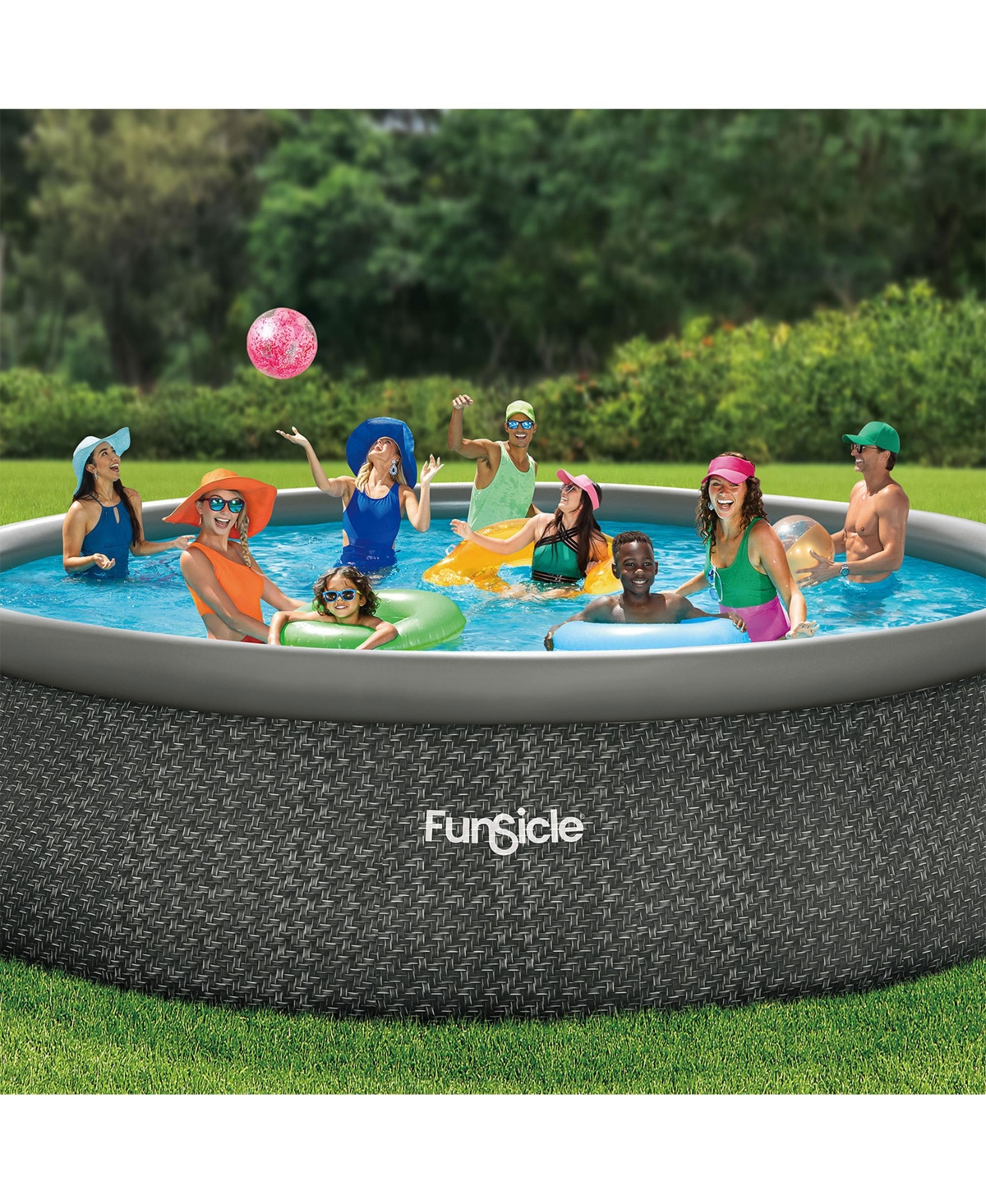 Funsicle 18' x 48" QuickSet Ring Top Above Ground Swimming Pool, Herringbone