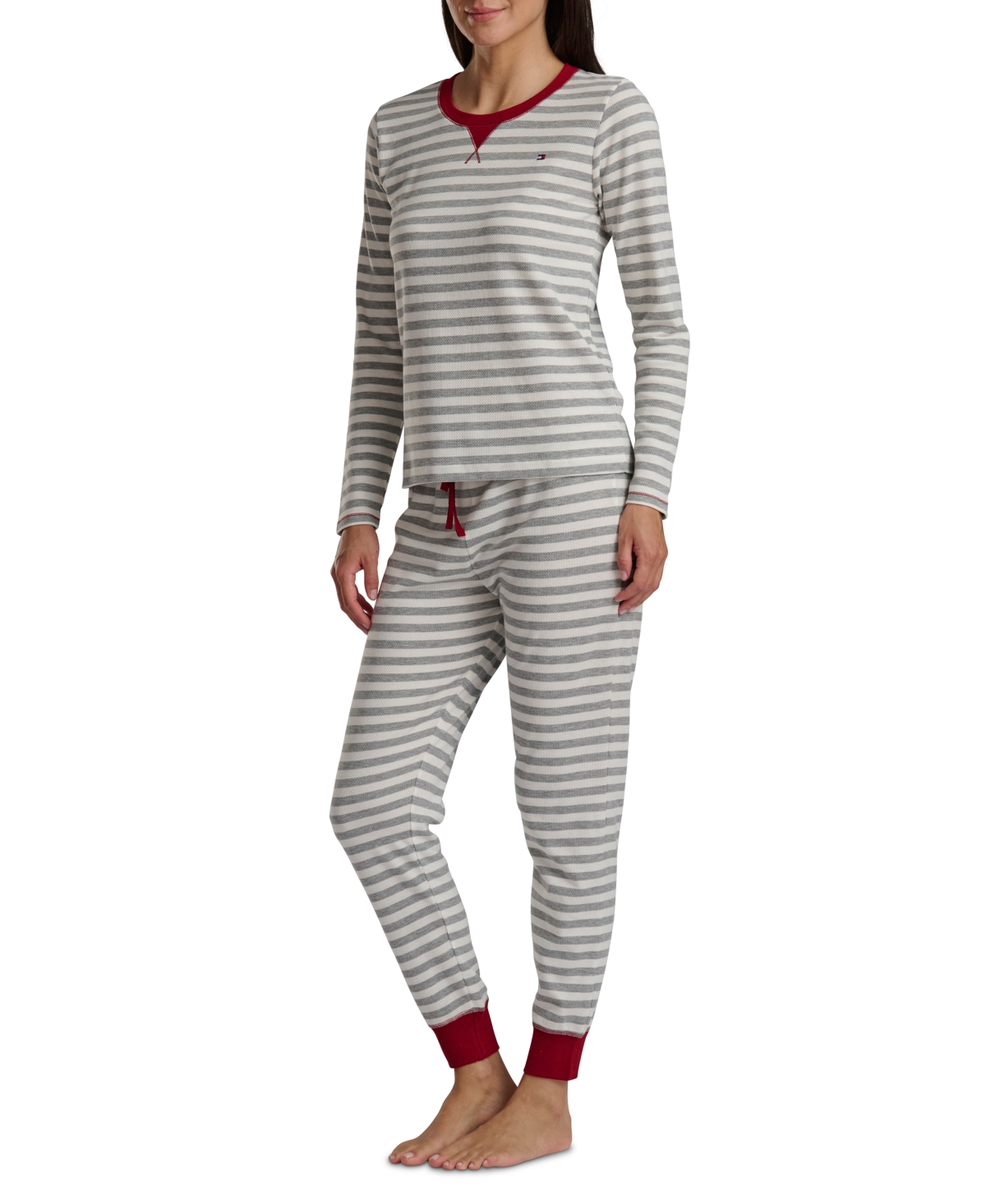 Tommy Hilfiger Women's 2-pc. Packaged Printed Thermal Pajamas Set In Gray