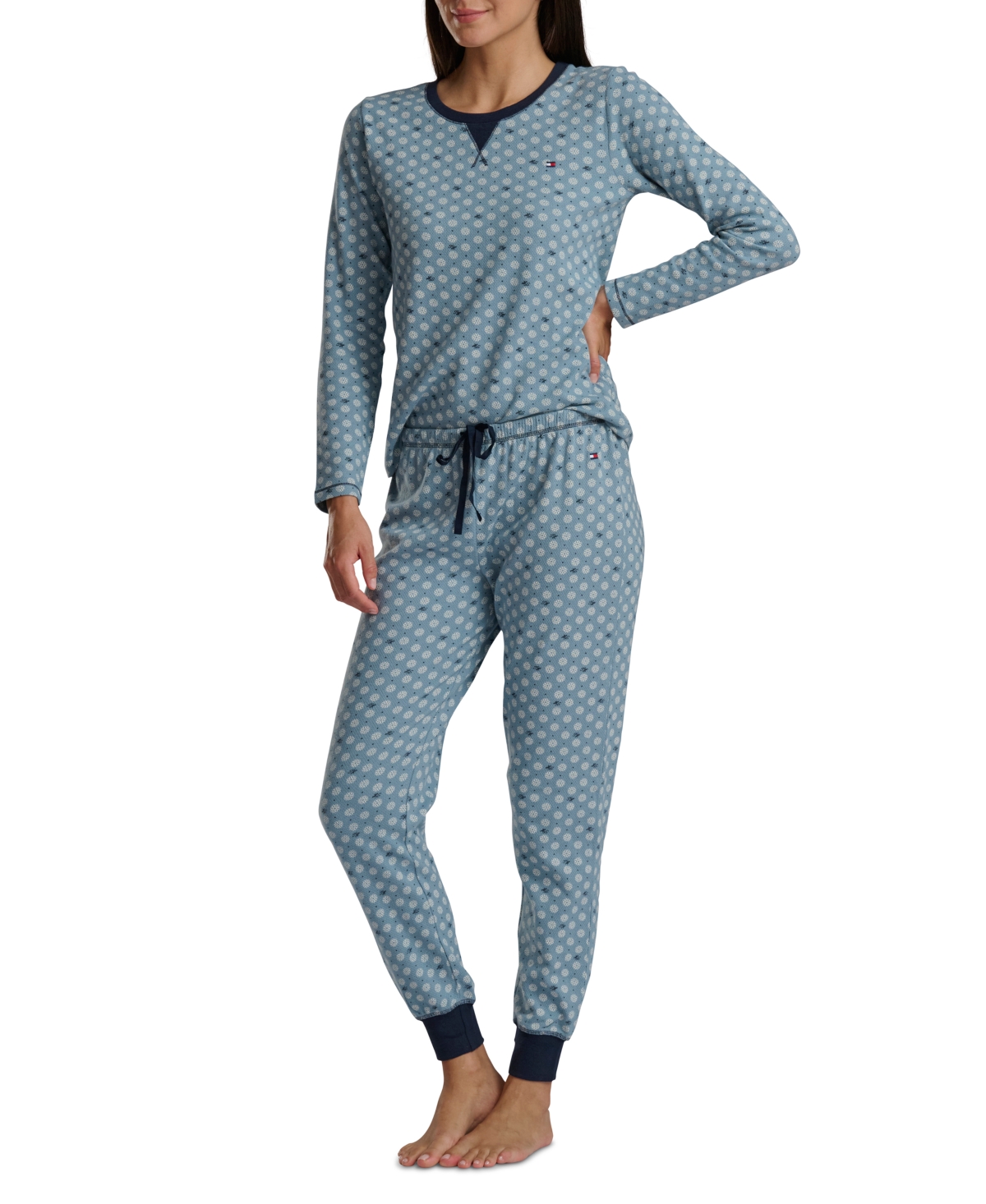 Tommy Hilfiger Women's 2-pc. Packaged Printed Thermal Pajamas Set In Blue