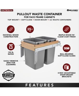 Pullout Top Mount Trash Can w/ Soft-close, 35 qt., 4WCTM-18BBSCDM2