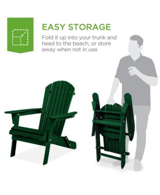 Folding Adirondack Chair Outdoor, Wooden Accent Lounge Furniture w/ 350lb Capacity