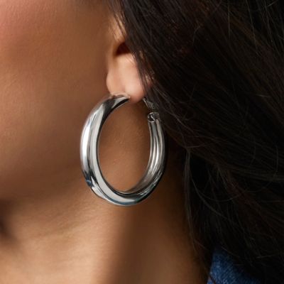 3-Piece Textured Silver-Tone Hoop Earring Set