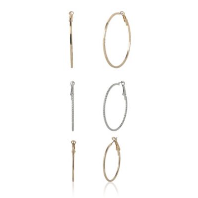 Mixed Metal Hoop Earring Set in Gold & Silver-Tone