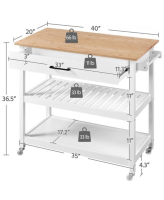 36” H 3-Layer Rolling Kitchen Island Cart on Wheels White