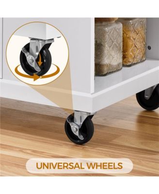 36” H Kitchen Island Cart on Wheels with Solid Wood Top & Storage