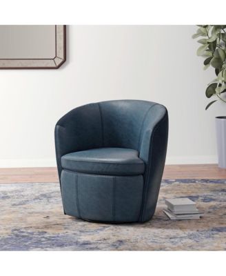 Vintage Navy 100% Italian Leather Swivel Club Chair