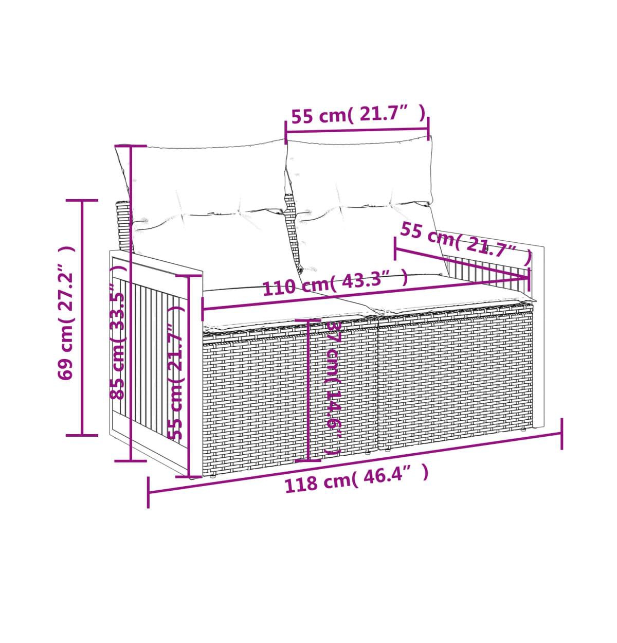 Garden Sofa Beige Poly Rattan 2-Seater Uv-resistant materials