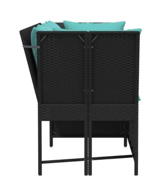 Patio Sofa with Cushions Black Poly Rattan