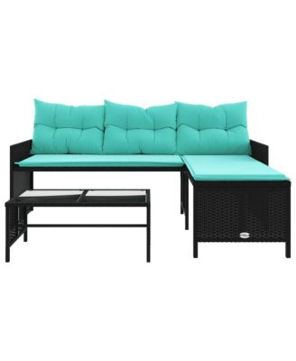 Garden Sofa Black sofa with blue cushions