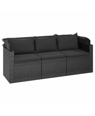 3-seater Garden Sofa Black PE rattan, powder-coated steel Large