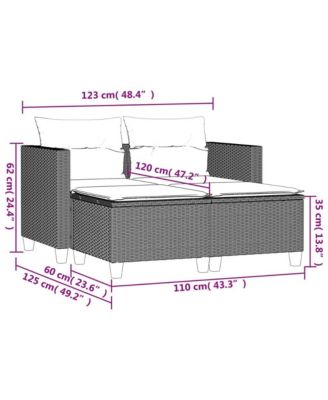 Garden Sofa Brown, Red PE rattan, Steel, Polyester 2-seater