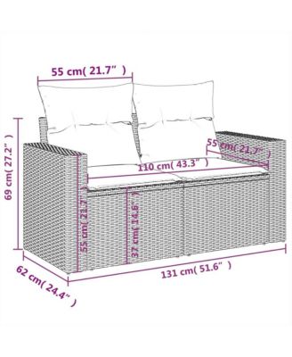 Patio Sofa with Cushions 2-Seater Brown Poly Rattan