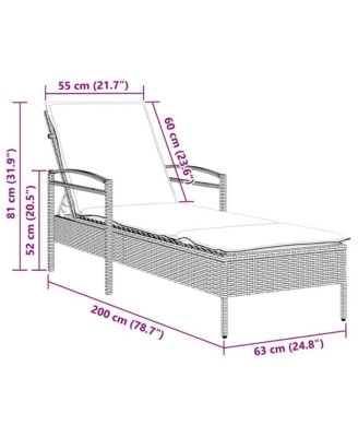 Sun Lounger with Cushion Grey 24.8 x 78.7 x 31.9" Poly Rattan (US only)