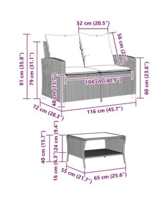 Patio Sofa 2-Seater with Cushions&Table Black Poly Rattan