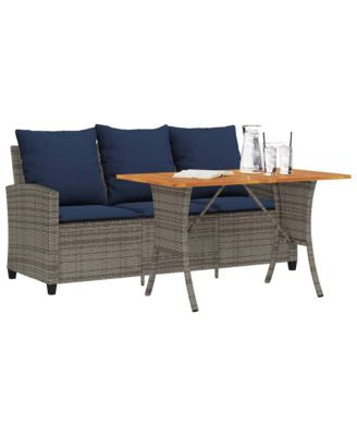 Patio Sofa 3-Seater with Cushions&Table Gray Poly Rattan