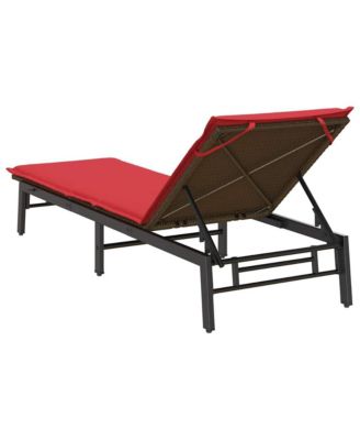 Sun Lounger with Cushion Brown Poly Rattan