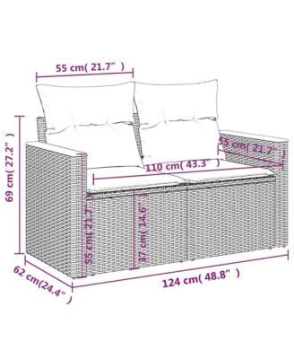 Garden Sofa Grey PE Rattan, Powder-Coated Steel, Solid Acacia Wood