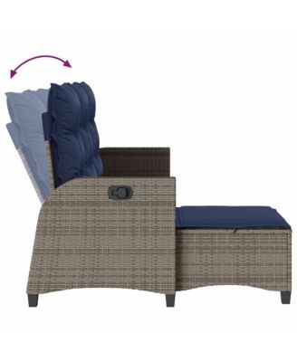 Reclining Garden Sofa Gray Poly Rattan 3-Seater