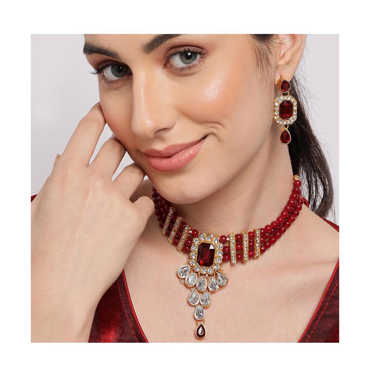 Sohi Stone-block Jewellery Set In Red