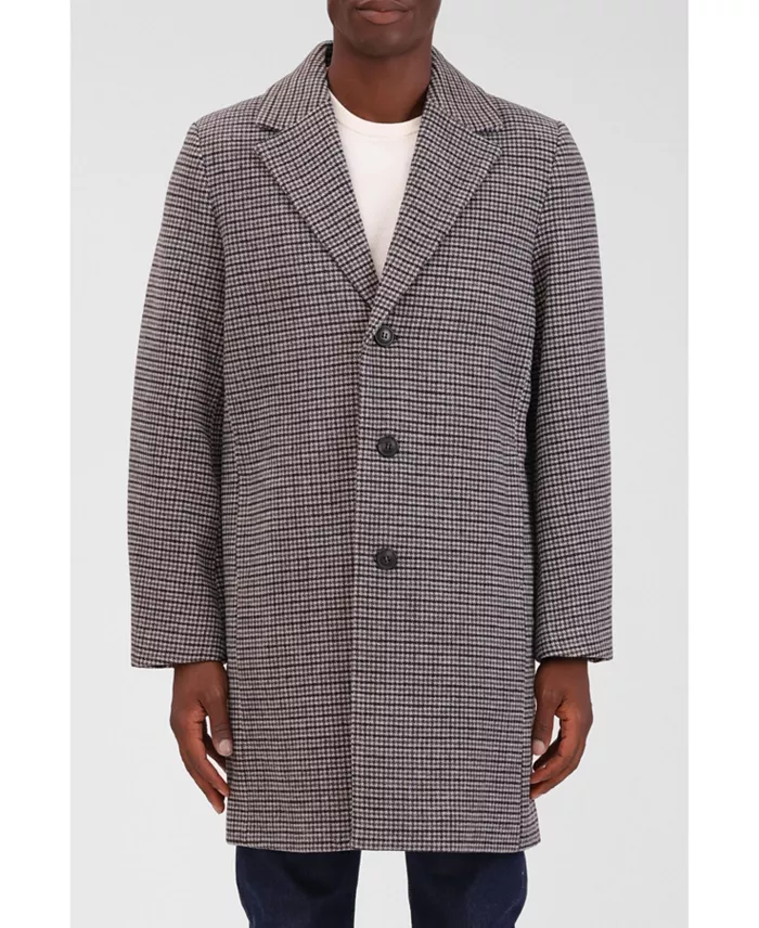 Men's Houndstooth Faux Wool Top Coat - thumbnail 3