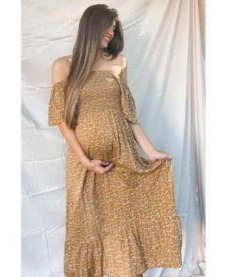 Maternity Mustard Floral Smocked Maxi Dress