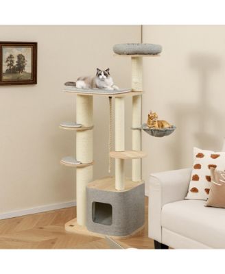 63'' Tall Modern Cat Tree w/ Perch Condo Hammock 5.6'' Scratching Posts